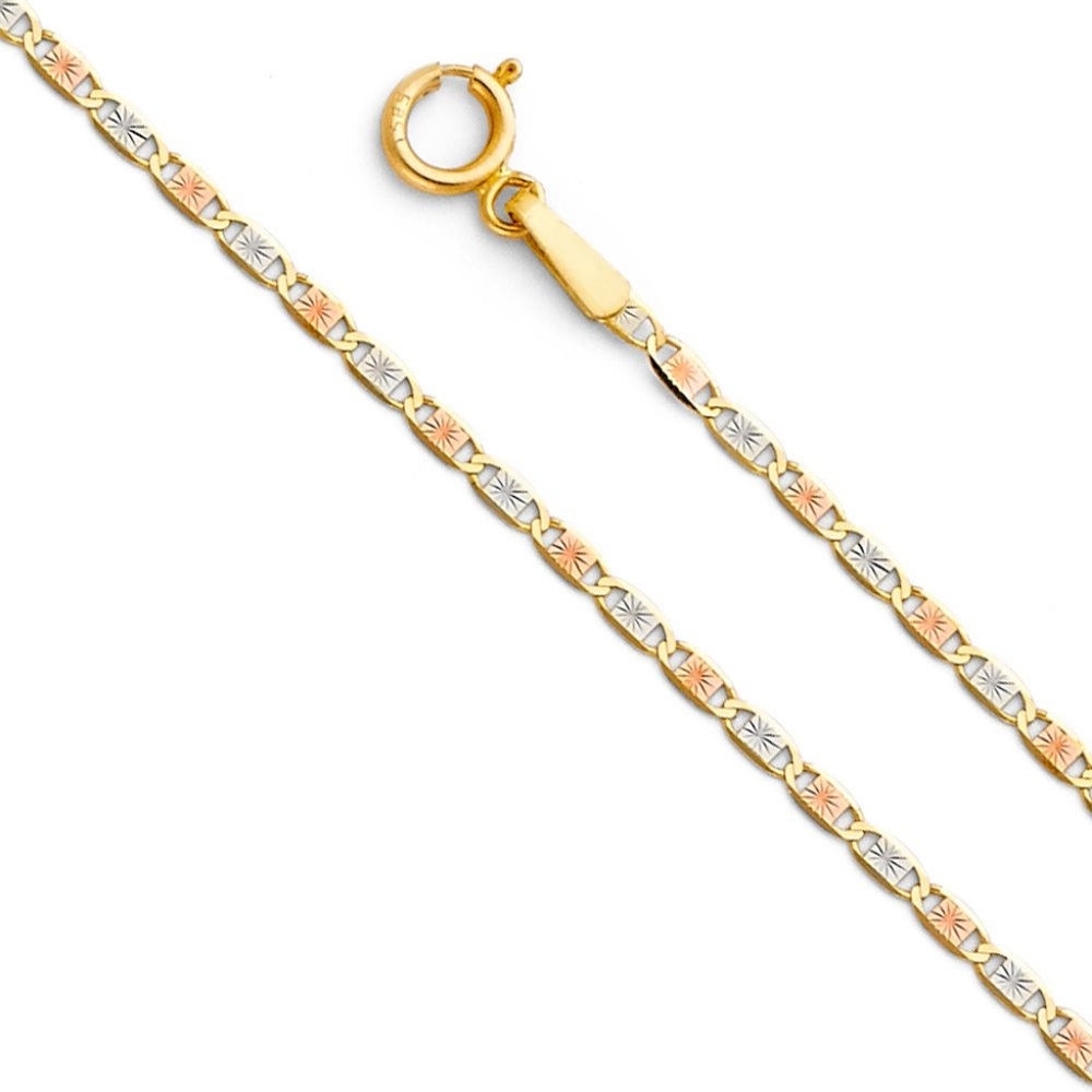 14KT Gold Three Toned Valentino Chain 1.5mm 16 inches